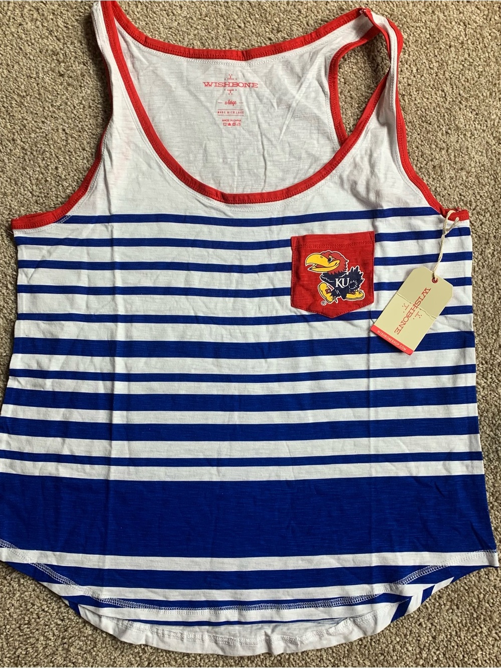 Wishbone Kansas Jayhawks Striped Racerback Tank Top Women’s KU Shirt NWT